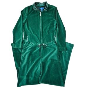 Karen Scott Sport Velour Tracksuit Green Jacket Pants Holiday Set Womens Small